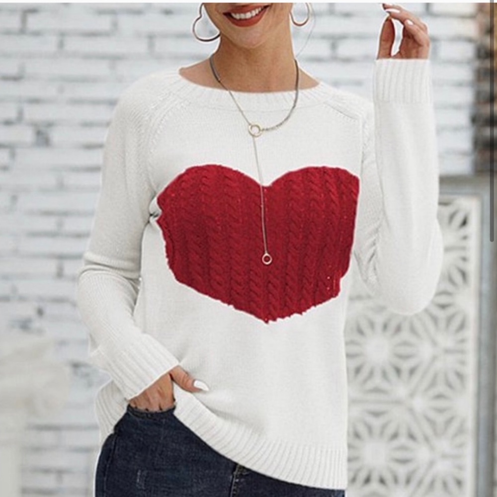 LAST ONE Heart Pullover Sweater, L